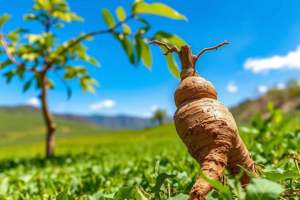 Raízes frescas de maca peruana no ambiente natural dos Andes peruanos