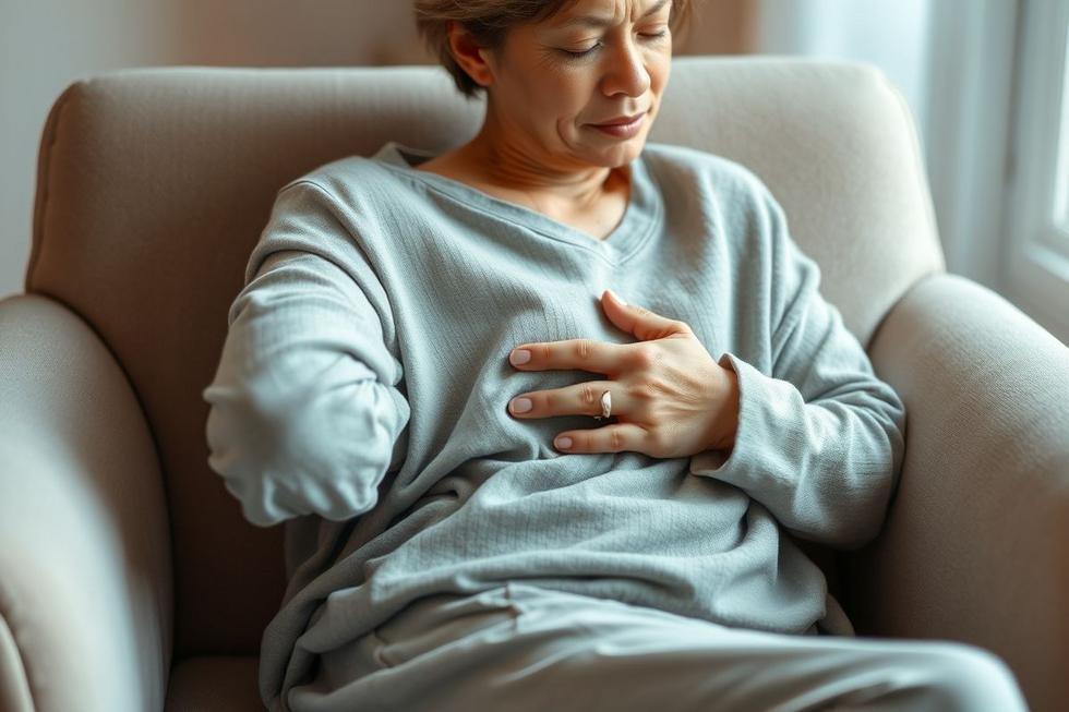 Adulto com expressão de alívio sentado, simbolizando conforto após tratamento para hemorroidas externas.