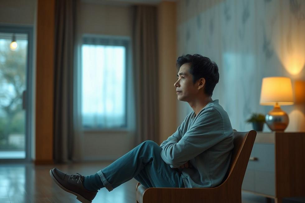 Pessoa sentada em ambiente calmo, ilustrando a gestão da ansiedade com serenidade.