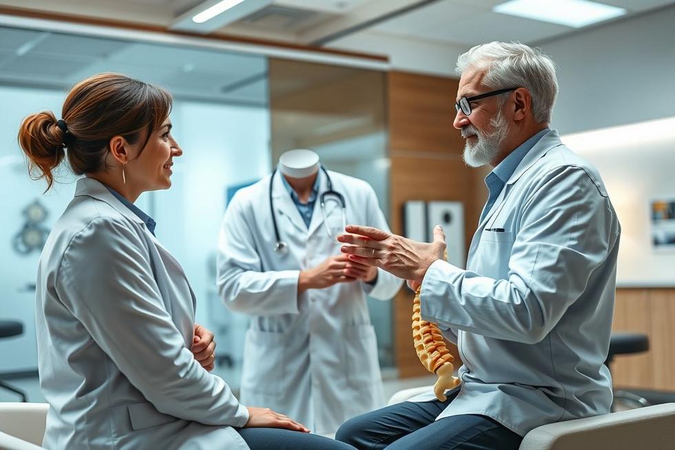 Pacientes com sintomas de hérnia de disco conversando com especialista para diagnóstico e tratamento.