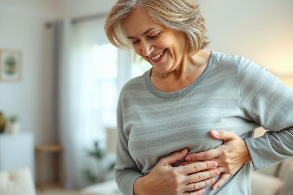 Pessoa tocando o estômago com expressão de conforto e cuidado