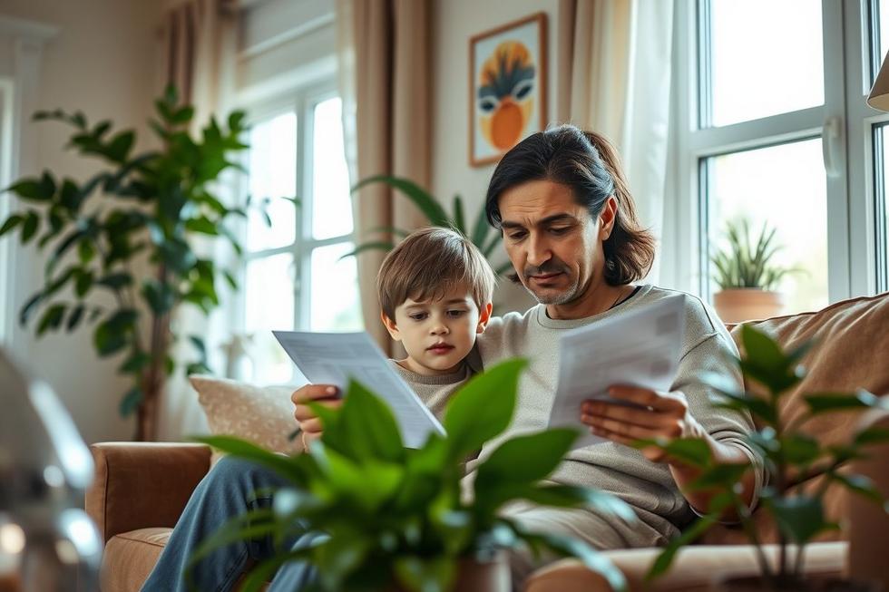 Adulto e criança analisando juntos resultados de exame de sangue para entender o RDW alto e cuidar da saúde.