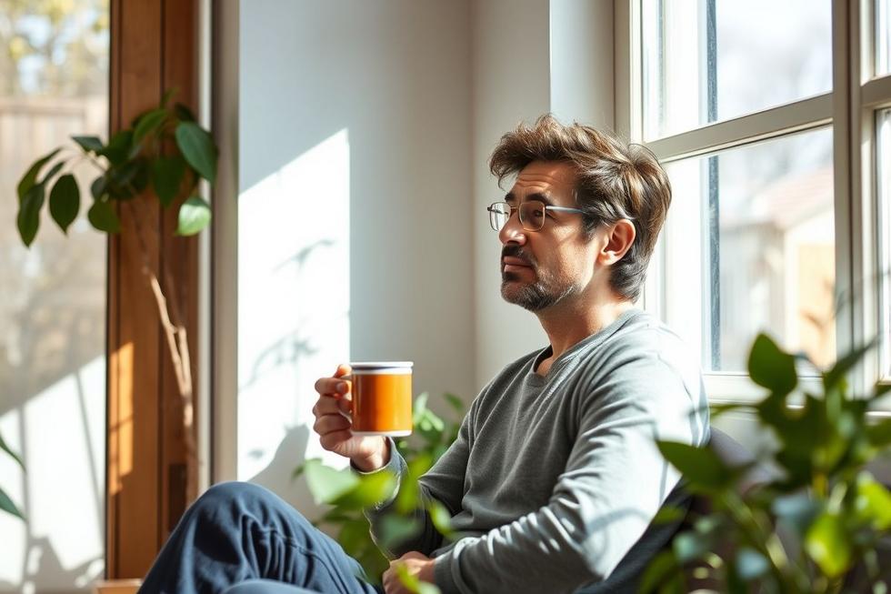 Pessoa olhando pensativa pela janela, simbolizando atenção à saúde e sinais de alerta.