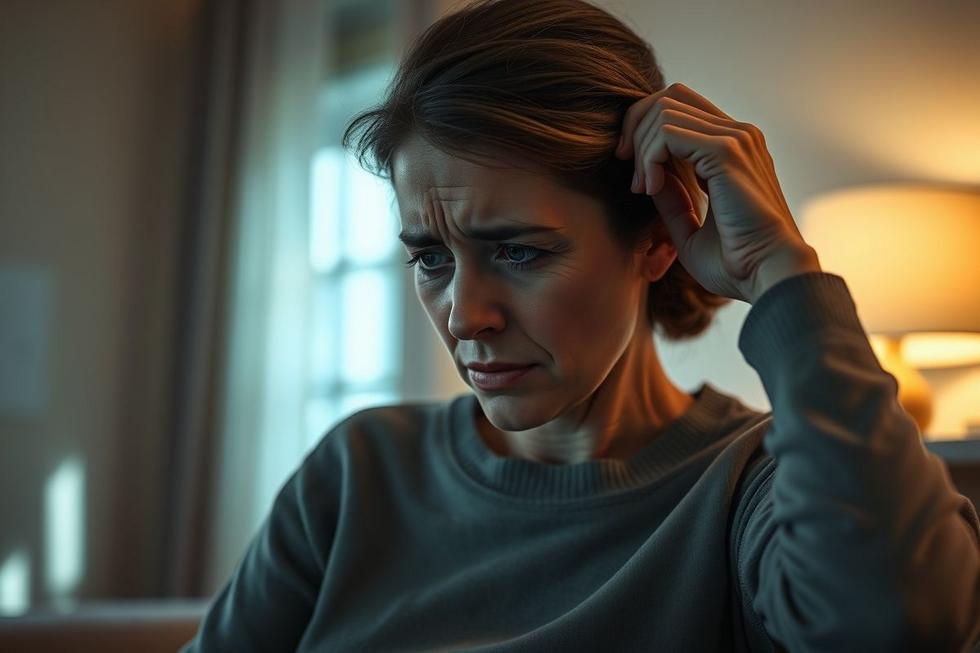 Pessoa adulta segurando o lado direito da cabeça demonstrando dor persistente