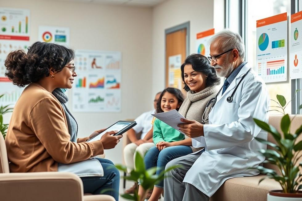 Imagem realista mostrando família consultando médico para entender o VCM baixo.