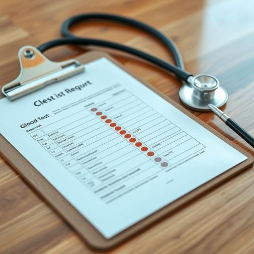 Relatório detalhado de exame de sangue com destaque para indicadores laboratoriais e exames de RDW.