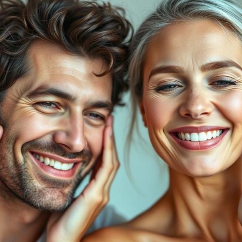 Adultos acima de 30 anos com pele saudável e firme, simbolizando cuidado com a flacidez.