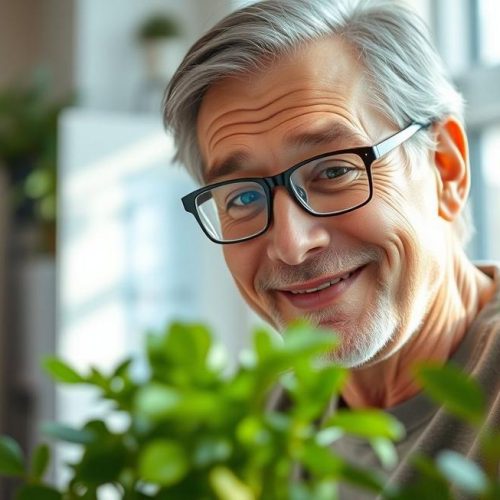 Adulto desfrutando de saúde ocular após cuidados contra a vista cansada.