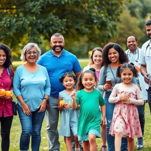 Comunidade unida promovendo saúde e prevenção da obesidade infantil.