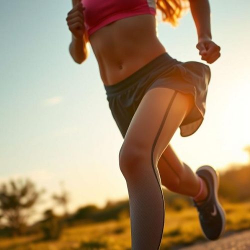 Pessoa correndo ao pôr do sol representa a busca por saúde e controle de peso por meio do gasto calórico.