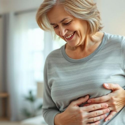 Pessoa cuidando da saúde gastrointestinal e buscando alívio para sintomas estomacais.