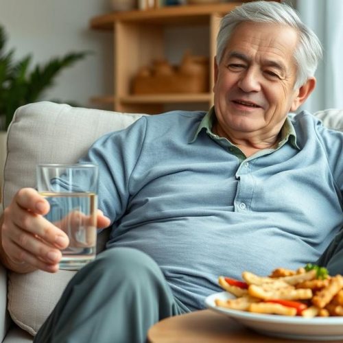 Adulto demonstrando bem-estar e alívio após cuidados com hemorroidas e saúde digestiva.