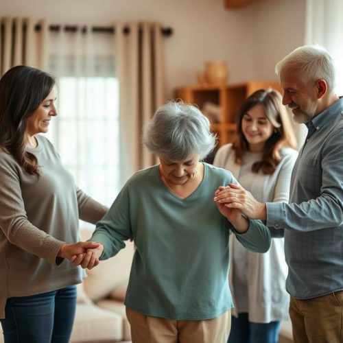 Família reunida demonstrando apoio e empatia para paciente com fibromialgia.