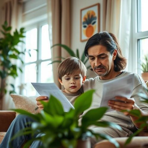 Adulto e criança analisando juntos resultados de exame de sangue para entender o RDW alto e cuidar da saúde.