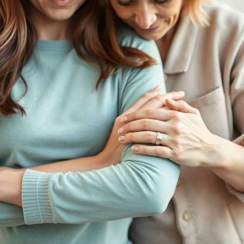 Pessoa recebendo apoio empático durante episódios de dor causados pela fibromialgia.