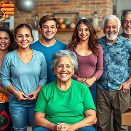 Pessoas de várias idades felizes e saudáveis após o uso adequado de suplementos para engordar.