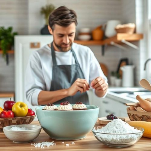 Cozinha saudável onde o eritritol é usado na preparação de receitas deliciosas e nutritivas.