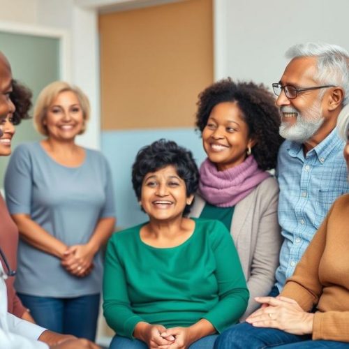 Pacientes com hipertensão e suas famílias em consulta médica atenciosa, reforçando a importância do acompanhamento profissional.