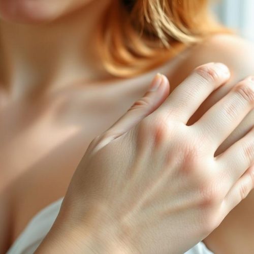 Pessoa cuidadosamente cuidando da pele com cicatriz de queloide, simbolizando esperança e tratamento eficaz.