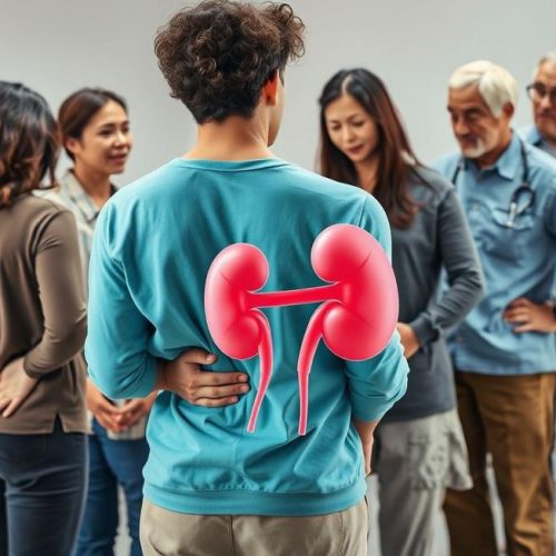 Adultos entre 20 e 50 anos enfrentando sintomas de cálculo renal com histórico familiar.