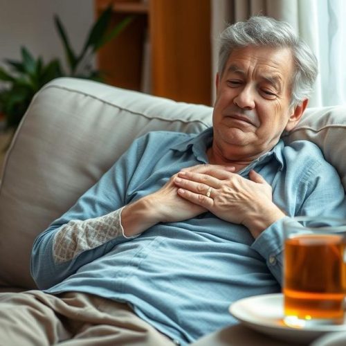 Adulto relaxado e tranquilo após aliviar a azia e a queimação no estômago.